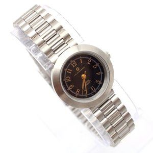 J.B Champion Watch Womens Silver Tone Stainless Steel Classic Black Dial Rare